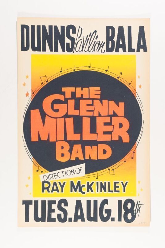 1959 The Glenn Miller Band Dunns Pavilion Ontario Canada Cardboard Poster Near Mint 83
