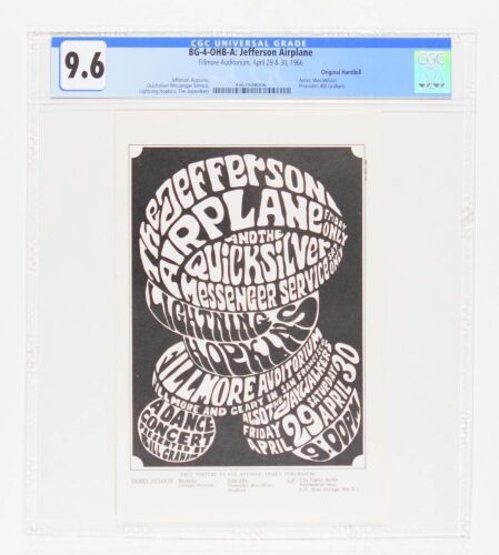 1966 BG-4 Jefferson Airplane Fillmore Auditorium Handbill CGC 9.6