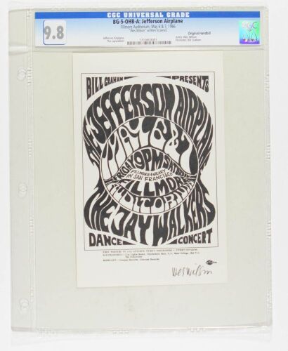 1966 BG-5 Jefferson Airplane Fillmore Auditorium Signed Wilson Handbill CGC 9.8