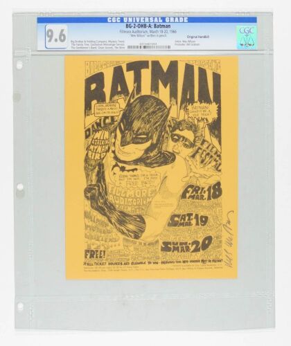 1966 BG-2 Big Brother Batman Fillmore Auditorium Signed Wilson Handbill CGC 9.6