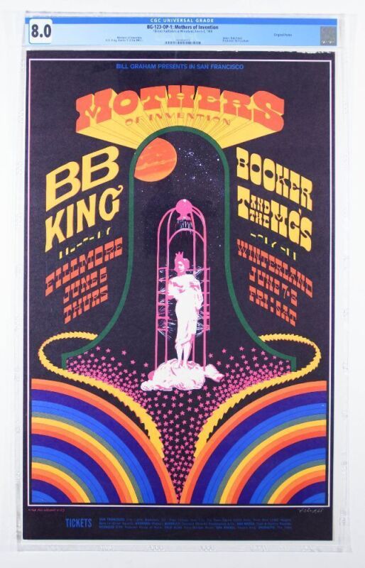 1968 BG-123 Frank Zappa The Mothers B.B. King Winterland & Fillmore Poster CGC 8.0