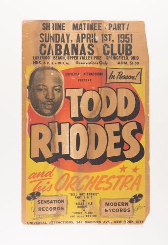 1951 The Todd Rhodes Jazz Orchestra Cabanas Club Cardboard Poster Fine 55