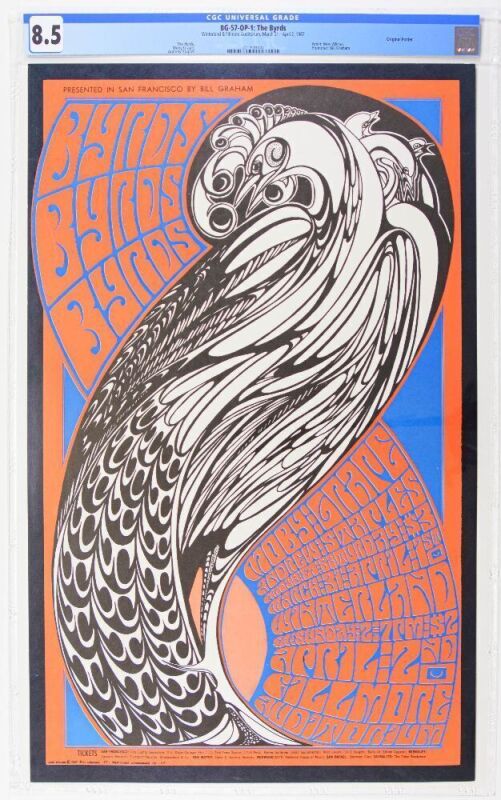 1967 BG-57 The Byrds Winterland & Fillmore Auditorium Poster CGC 8.5