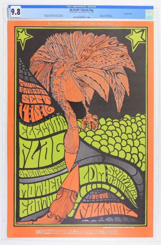 1967 BG-83 Electric Flag Mother Earth Fillmore Auditorium Poster CGC 9.8