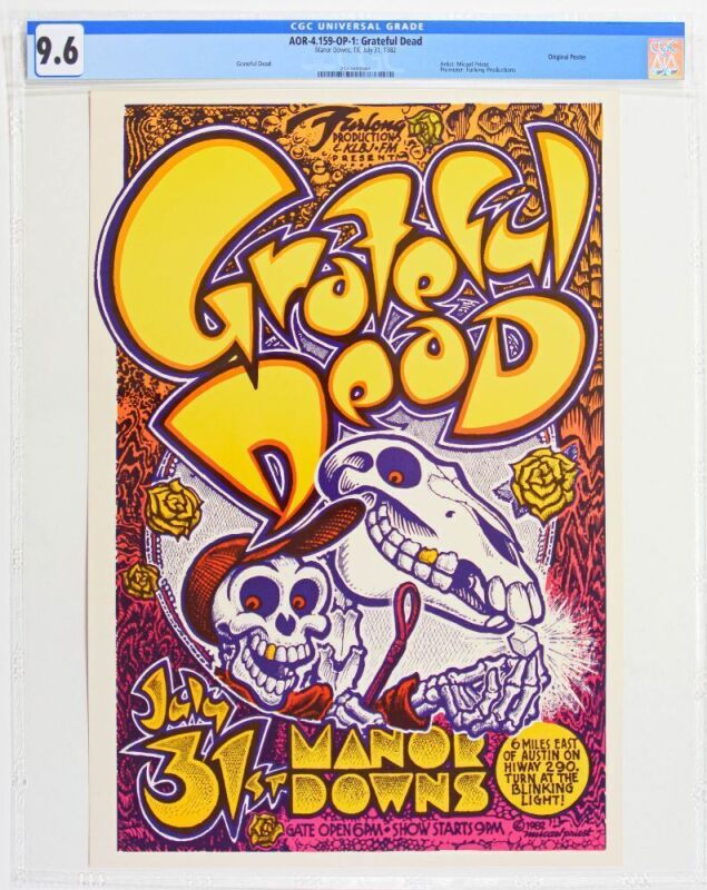 1982 AOR-4.159 Grateful Dead Manor Downs Austin Poster CGC 9.6