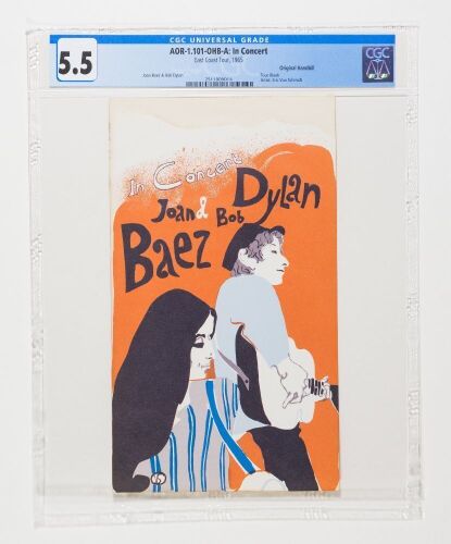 1965 AOR-1.101 Bob Dylan Joan Baez East Coast Tour Handbill CGC 5.5