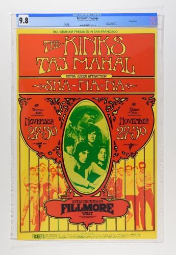 1969 BG-204 The Kinks Taj Mahal Fillmore West Poster CGC 9.8