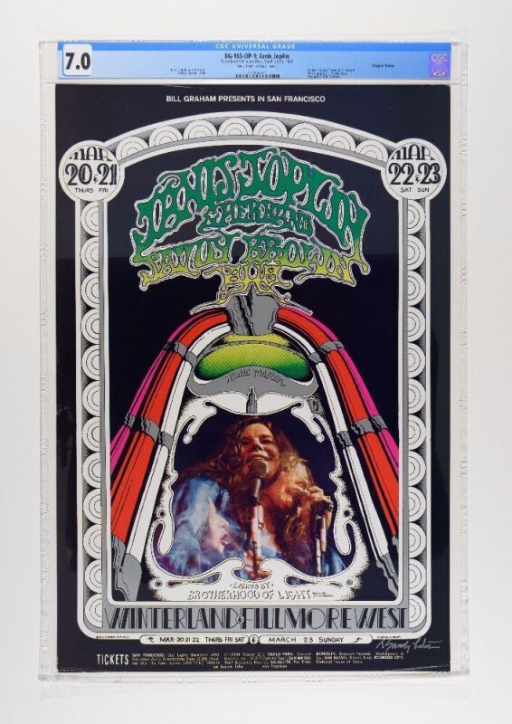 1969 BG-165 Janis Joplin Winterland & Fillmore West Signed Tuten Poster CGC 7.0