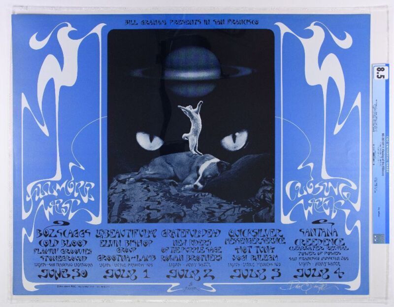 1971 BG-287 Grateful Dead Santana Hot Tuna Closing of Fillmore West Signed Singer Poster CGC 8.5