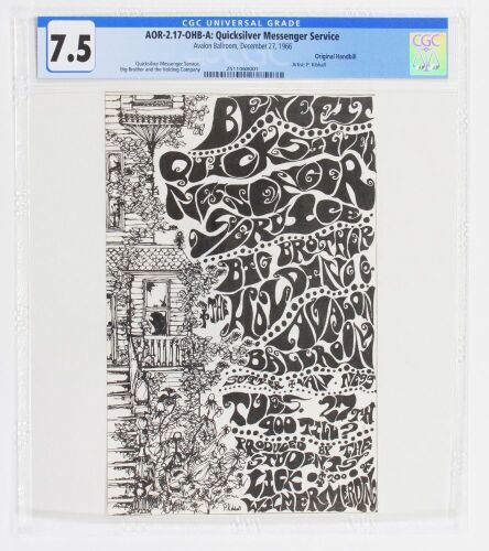 1966 AOR-2.17 Big Brother & The Holding Company Quicksilver Avalon Ballroom Handbill CGC 7.5