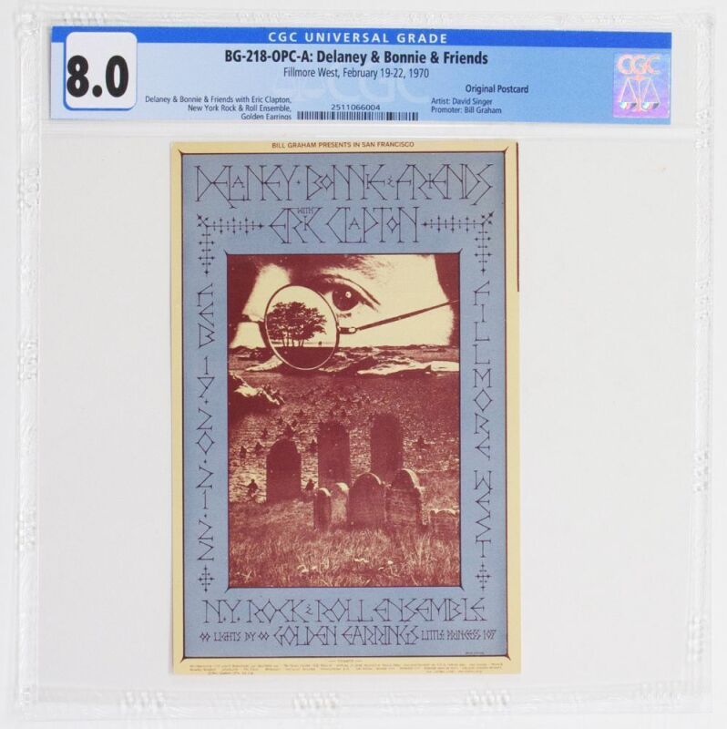 1970 BG-218 Delaney & Bonnie & Friends with Eric Clapton Fillmore West Postcard CGC 8.0