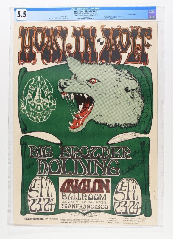 1966 FD-27 Howlin' Wolf Big Brother Avalon Ballroom Signed Mouse Poster CGC 5.5