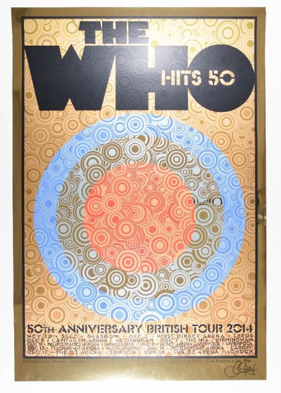 2014 Chuck Sperry The Who 50th Anniversary British Tour LE Gold Foil Edition Signed Sperry Poster Near Mint 87