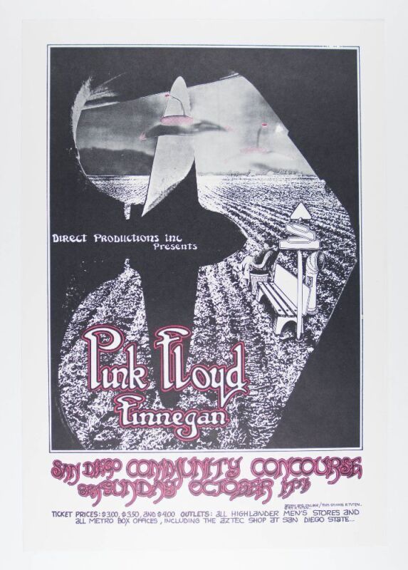 1971 Pink Floyd San Diego Community Concourse Poster Near Mint 85
