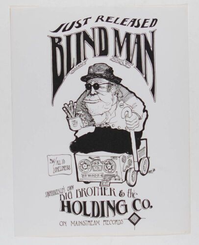 1966 Stanley Mouse Big Brother Janis Joplin Blind Man Single Mainstream Records Promo Flyer Near Mint 85