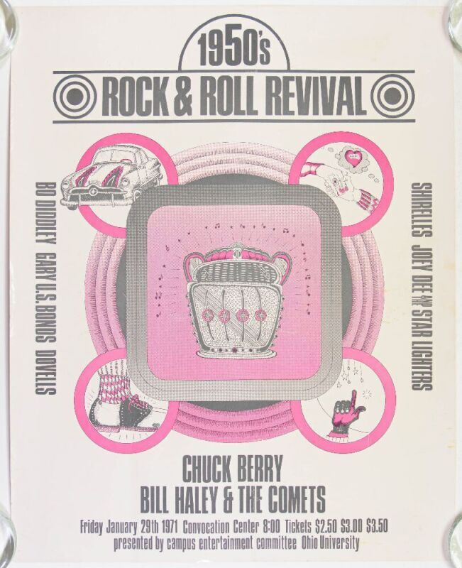 1971 Chuck Berry Bill Haley Ohio University Convocation Center Poster Extra Fine 65