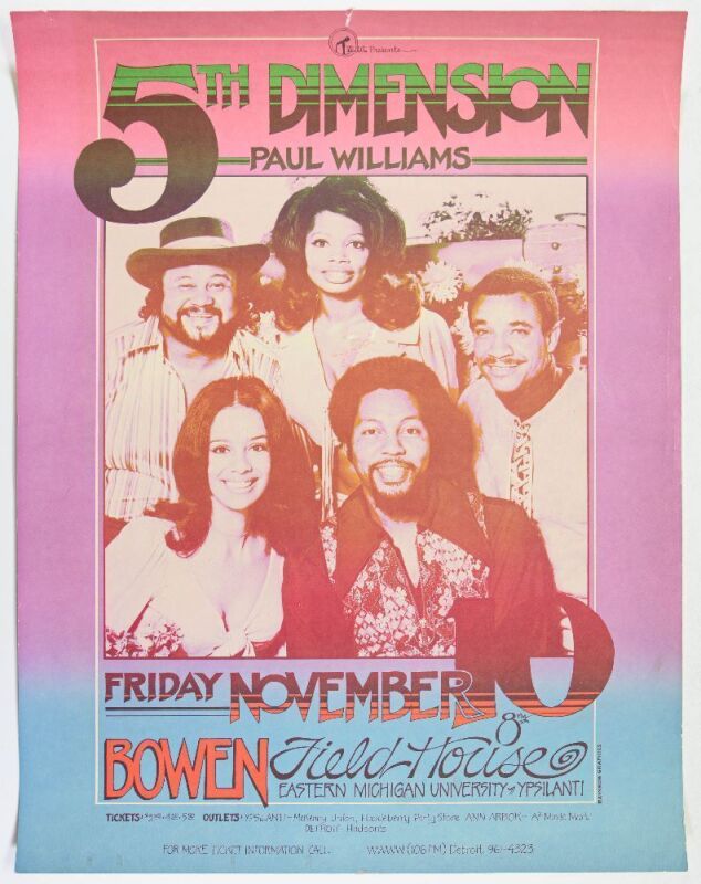 1972 Gary Grimshaw 5th Dimension Bowen Fieldhouse Eastern Michigan University Poster Excellent 75
