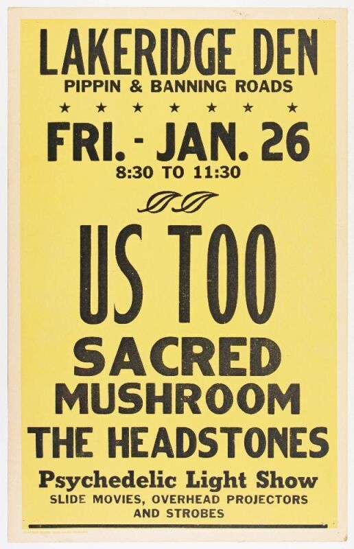 1969 Sacred Mushroom Lakeridge Den Cincinnati Cardboard Poster Extra Fine 69