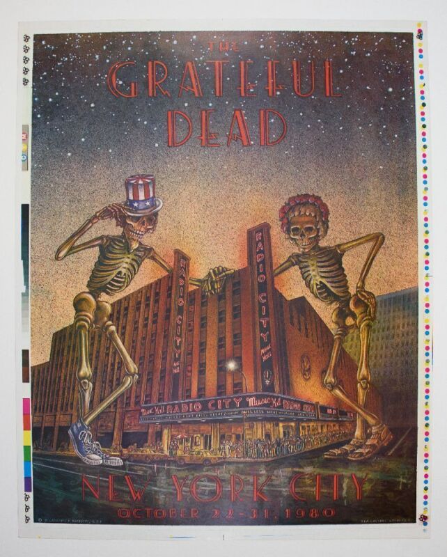 1980 Grateful Dead Radio City Music Hall Uncut Proof Poster Excellent 79