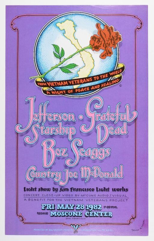 1982 Grateful Dead Jefferson Starship Boz Scaggs Country Joe McDonald Moscone Center Poster Near Mint 83