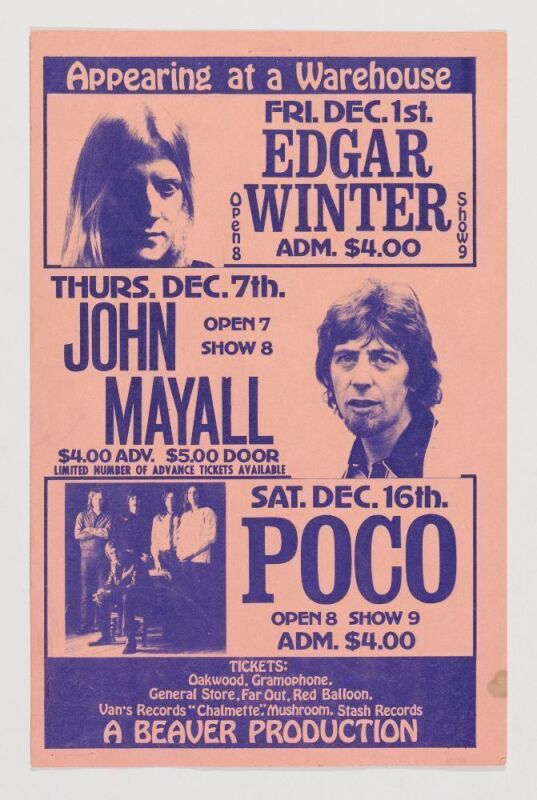 1972 Edgar Winter John Mayall Poco The Warehouse New Orleans Postcard Excellent 79