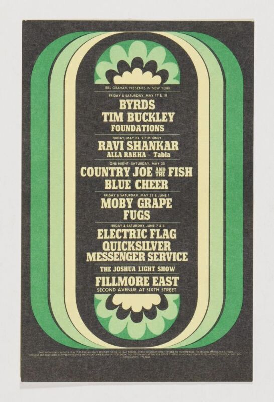 1968 The Byrds Ravi Shankar Fillmore East Calendar Postcard Near Mint 85