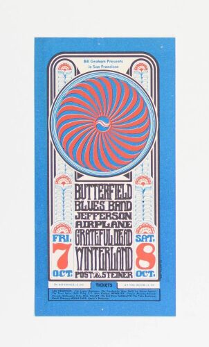 1966 BG-30 Grateful Dead Jefferson Airplane Paul Butterfield Winterland Handbill Excellent 71