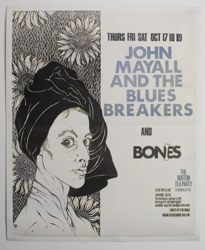 1968 John Mayall & The Bluesbreakers The Boston Tea Party Poster Fine 59 Linen Backed RESTORED