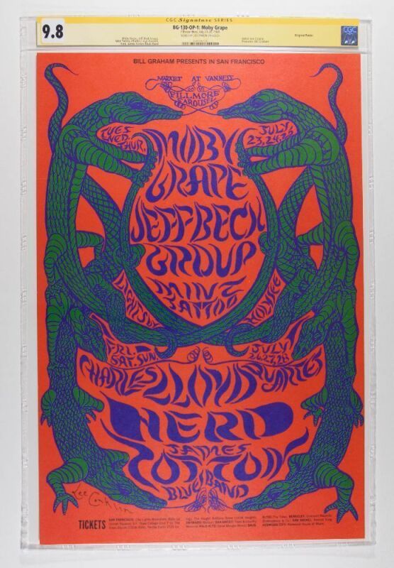 1968 BG-130 Moby Grape Jeff Beck Group Fillmore West Signed Conklin Signature Series Poster CGC 9.8