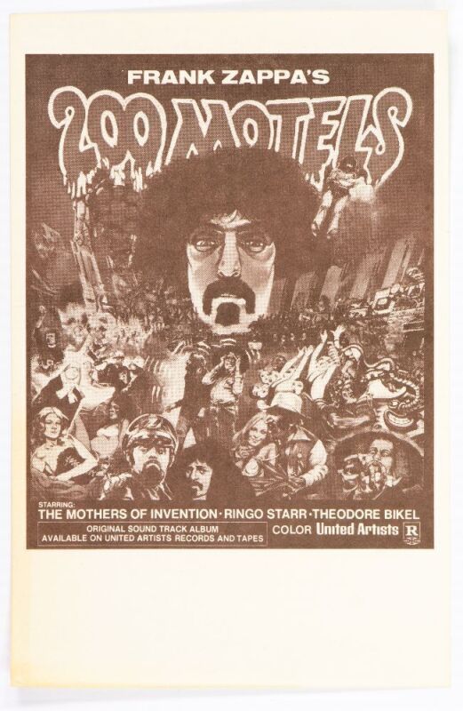 1971 Frank Zappa 200 Motels Film Release Promotional Handbill Near Mint 85