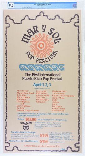 1972 AOR-4.181 Allman Brothers Band Alice Cooper The Faces Mar Y Sol Pop Festival Puerto Rico Poster CGC 9.0