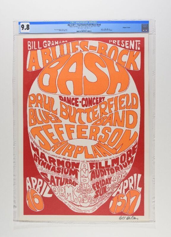 1966 BG-3 Jefferson Airplane Harmon Gymnasium & Fillmore Auditorium Signed Wilson Poster CGC 9.8