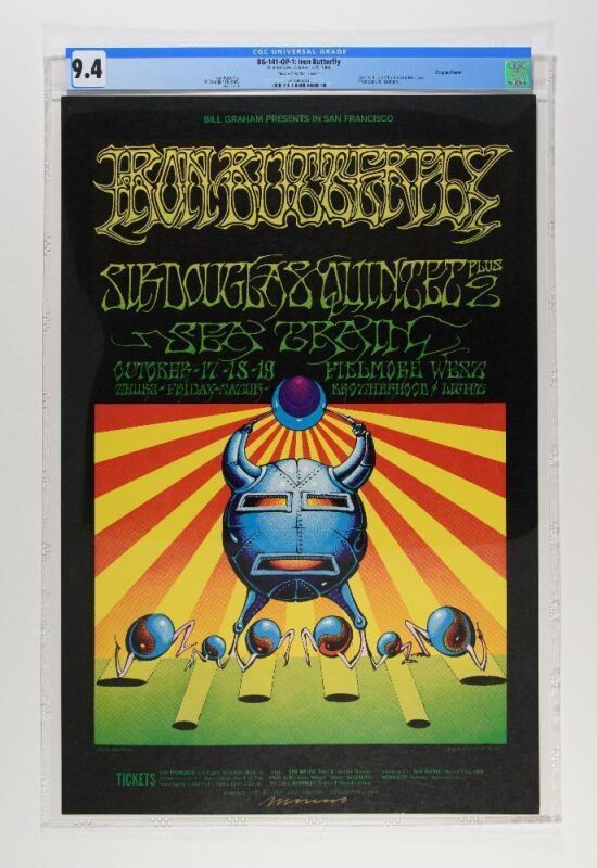 1968 BG-141 Iron Butterfly Sea Train Fillmore West Signed Moscoso Poster CGC 9.4