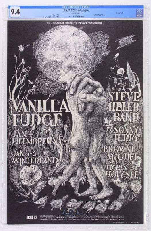 1968 BG-101 Vanilla Fudge Winterland & Fillmore Auditorium Signed Conklin Poster CGC 9.4