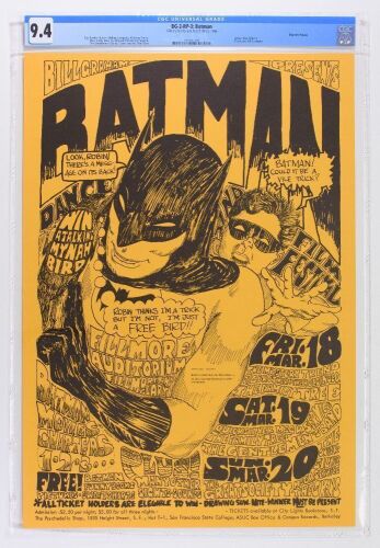 1966 BG-2 Big Brother Batman Fillmore Auditorium RP3 Poster CGC 9.4