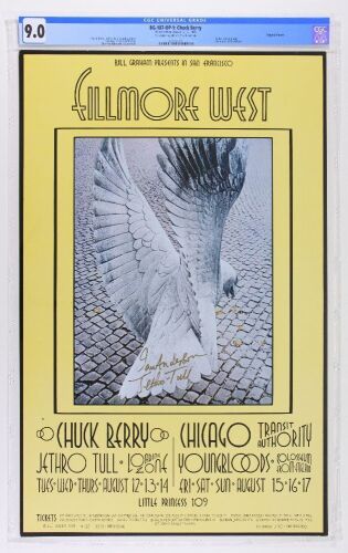 1969 BG-187 Jethro Tull Chuck Berry Fillmore Signed Ian Anderson Poster CGC 9.0