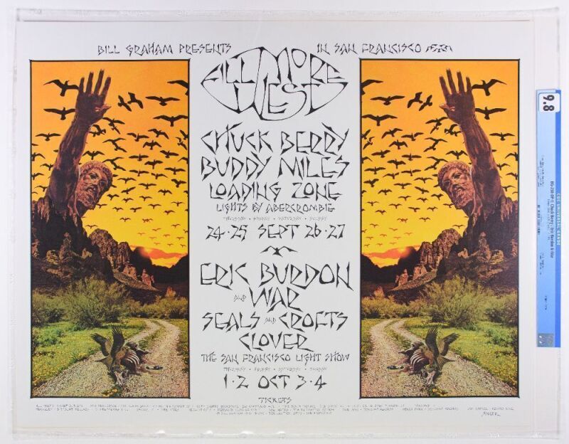 1970 BG-250 Chuck Berry Buddy Miles Eric Burdon & War Fillmore West Poster CGC 9.8