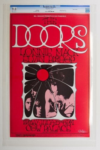 1969 BG-186 The Doors Cow Palace Signed Tuten RP2 Poster CGC 9.8