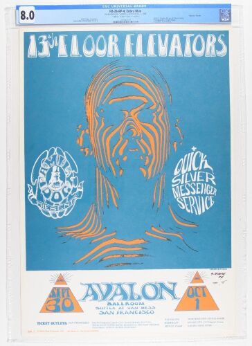 1966 FD-28 The 13th Floor Elevators Avalon Ballroom RP4 Signed Mouse Poster CGC 8.0