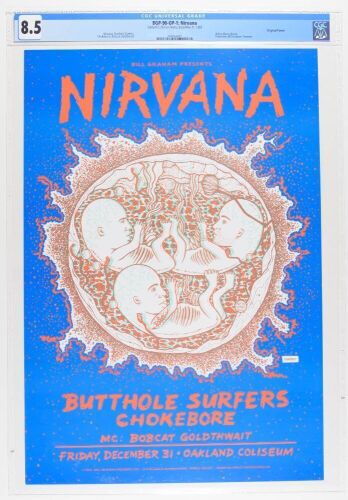 1993 BGP-90 Nirvana NYE Oakland Coliseum Poster CGC 8.5