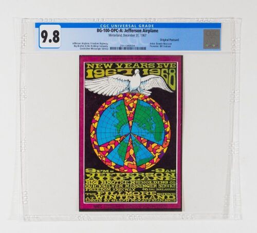 1967 BG-100 Jefferson Airplane Big Brother Janis Joplin NYE Winterland Postcard CGC 9.8