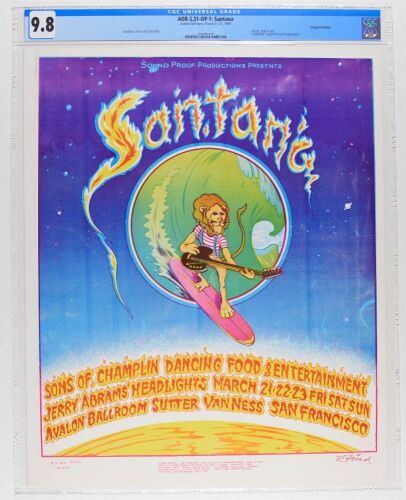 1969 AOR-2.31 Bob Fried Santana Sons of Champlin Soundproof Avalon Ballroom Poster CGC 9.8