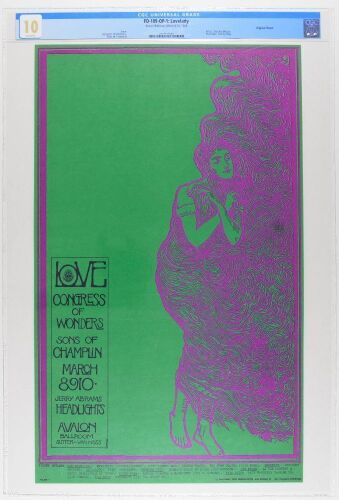 1968 FD-109 Love Congress of Wonders Sons of Champlin Avalon Ballroom Poster CGC 10