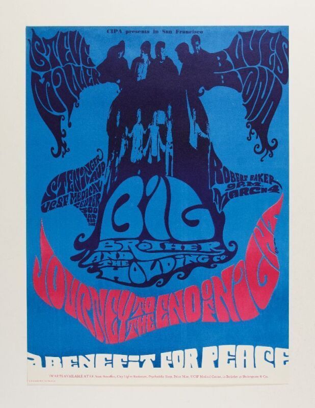 1967 Big Brother Janis Joplin Steve Miller Steninger Auditorium UCSF Medical Center Poster Mint 93