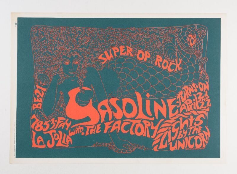 1967 The Factory Lowell George Gasoline La Jolla Poster Near Mint 89