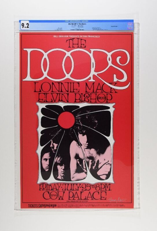 1969 BG-186 The Doors Cow Palace Rare First Printing Signed Tuten Poster CGC 9.2