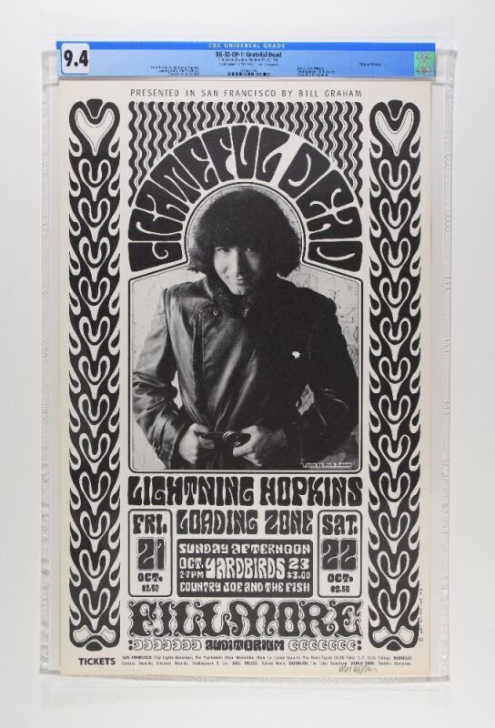 1966 BG-32 Grateful Dead Yardbirds Fillmore Auditorium Signed Wilson & Greene Poster CGC 9.4