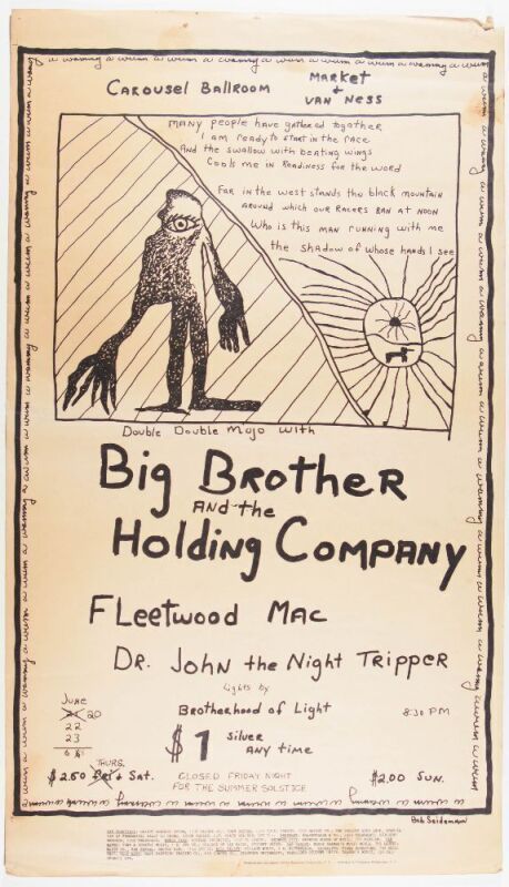 1968 Big Brother & the Holding Company Fleetwood Mac Carousel Ballroom Poster Extra Fine 61