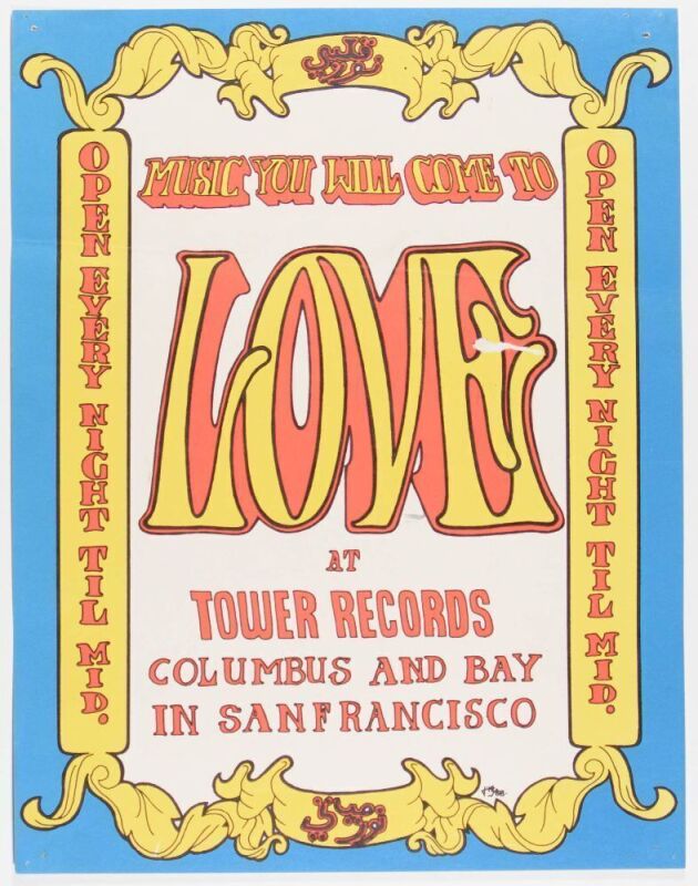 1968 Music You Will Come to Love Tower Records San Francisco Poster Extra Fine 63