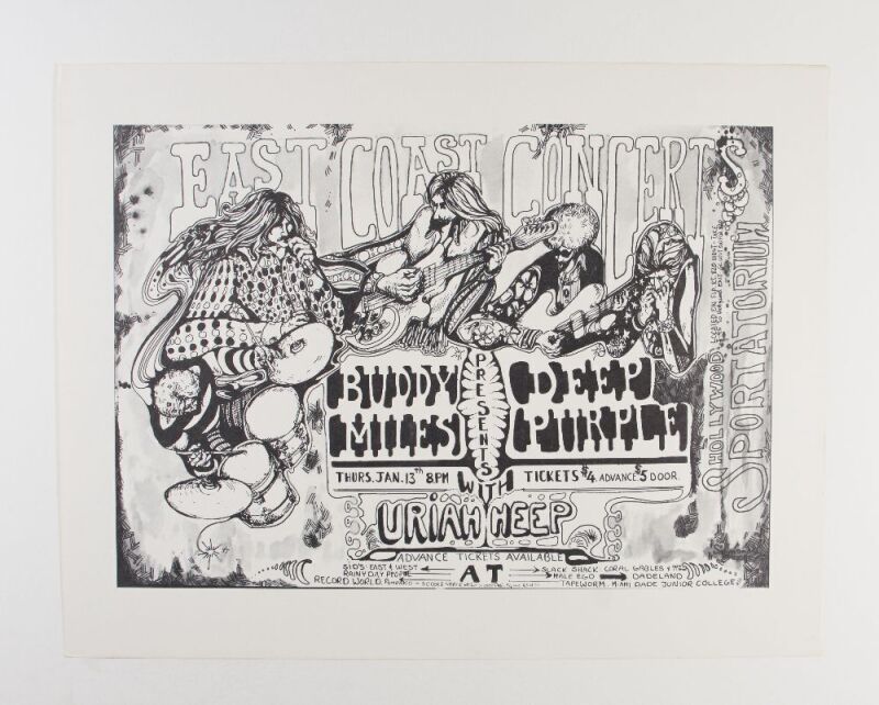 1972 Buddy Miles Deep Purple Uriah Heep Hollywood Sportatorium Poster Mint 91